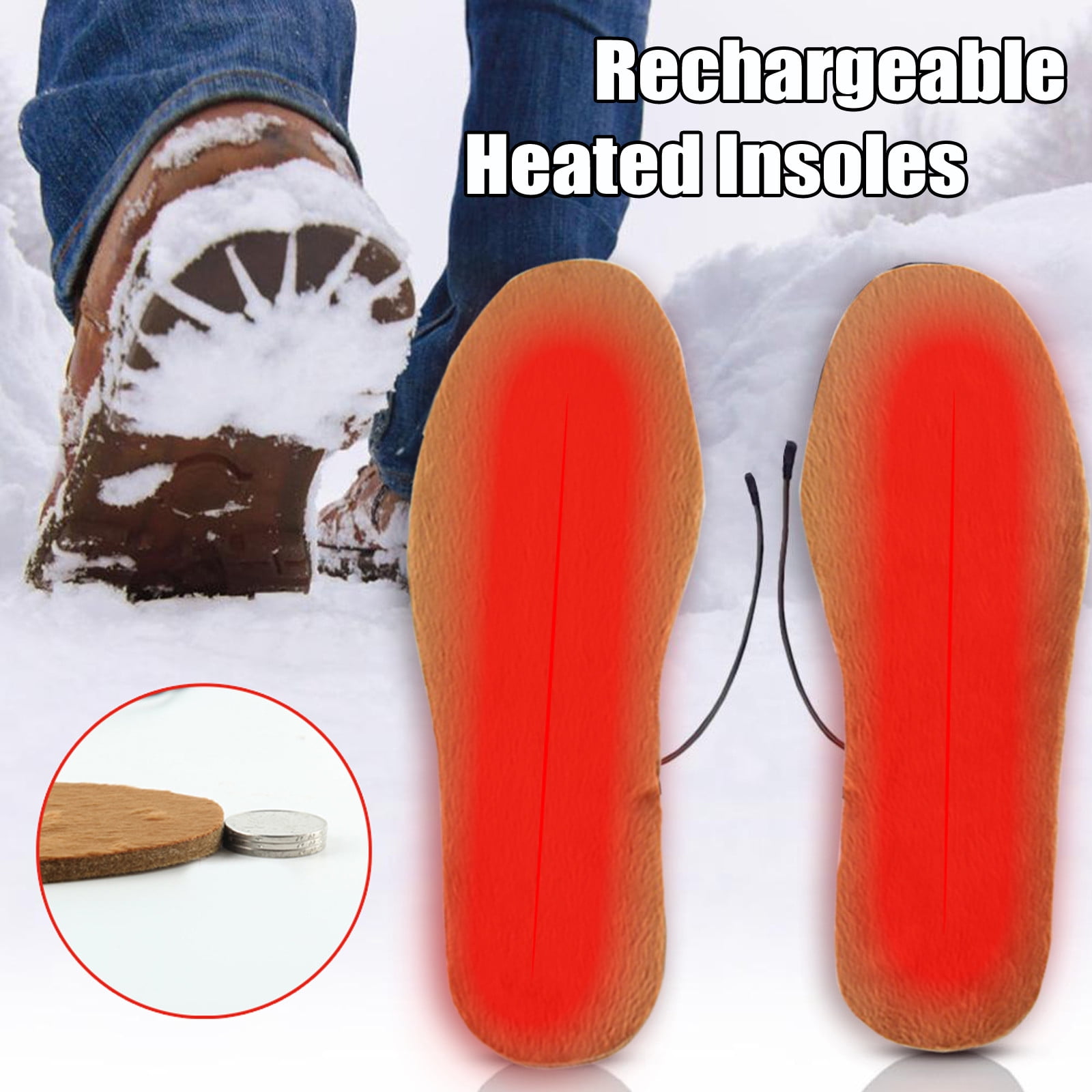 Electric Heated Insoles USB Rechargeable Foot Winter Warmer Outdoor Feet Heater 