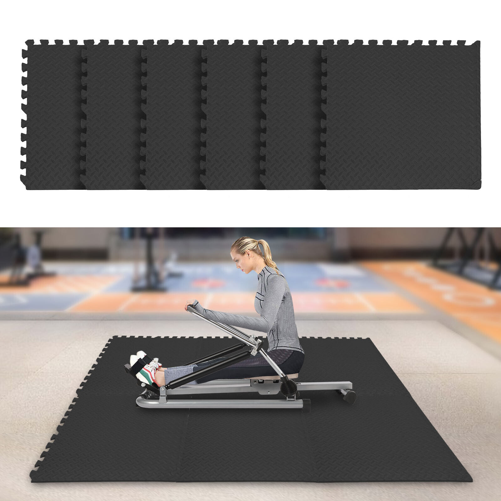6*Puzzle Exercise Floor Mats 24''×24'' Workout Gym Equipment Mat Black