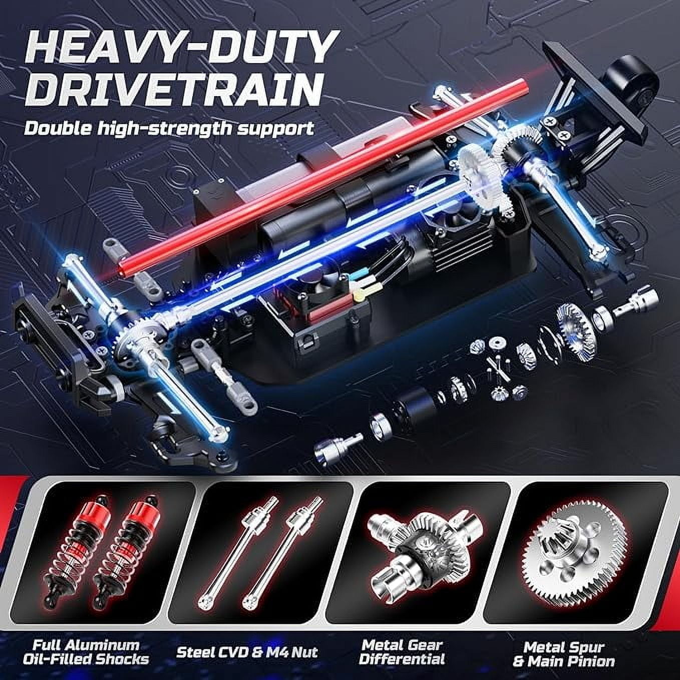 Fast RC Car for Adults 70 KPH, 4WD High Speed All Terrain RC Truck, Remote Control Brushless Car with 30 Min Runtime, 1:16 Offroad Monster Truck with Metal Parts & 2 Batteries