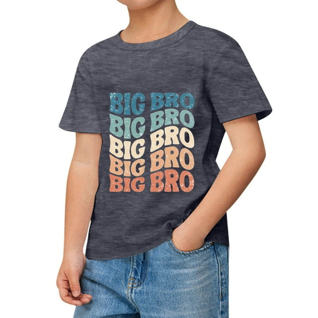 T-shirt Enfant Garçon Kids Tout-Petit Boys Été Coloré Lettres Imprimées Mode Col Rond Manches Courtes T-Shirt Hauts d'Été Gris Foncé 3 Ans-4 Ans