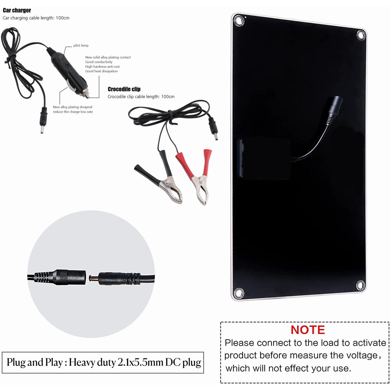 SIYTUAU 20W 12V High Efficiency Solar Panel Portable Pv Module For Home Camping Boat Caravan Off Grid Applications Power Generation And Energy Solutions Plastic Black Black