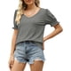 thumbnail image 3 of Camisa informal holgada de color puro con detalle fruncido para mujer, talla S, color gris, cuello en V, mangas abullonadas, para verano, 3 of 6