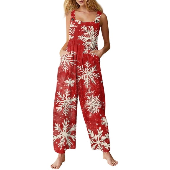 Women Christmas Outfit Stylish Women's Casual Christmas Print Jumpsuit Featuring Convenient Side Pockets For Everyday Comfort And Festive Seasonal Wear Red XL
