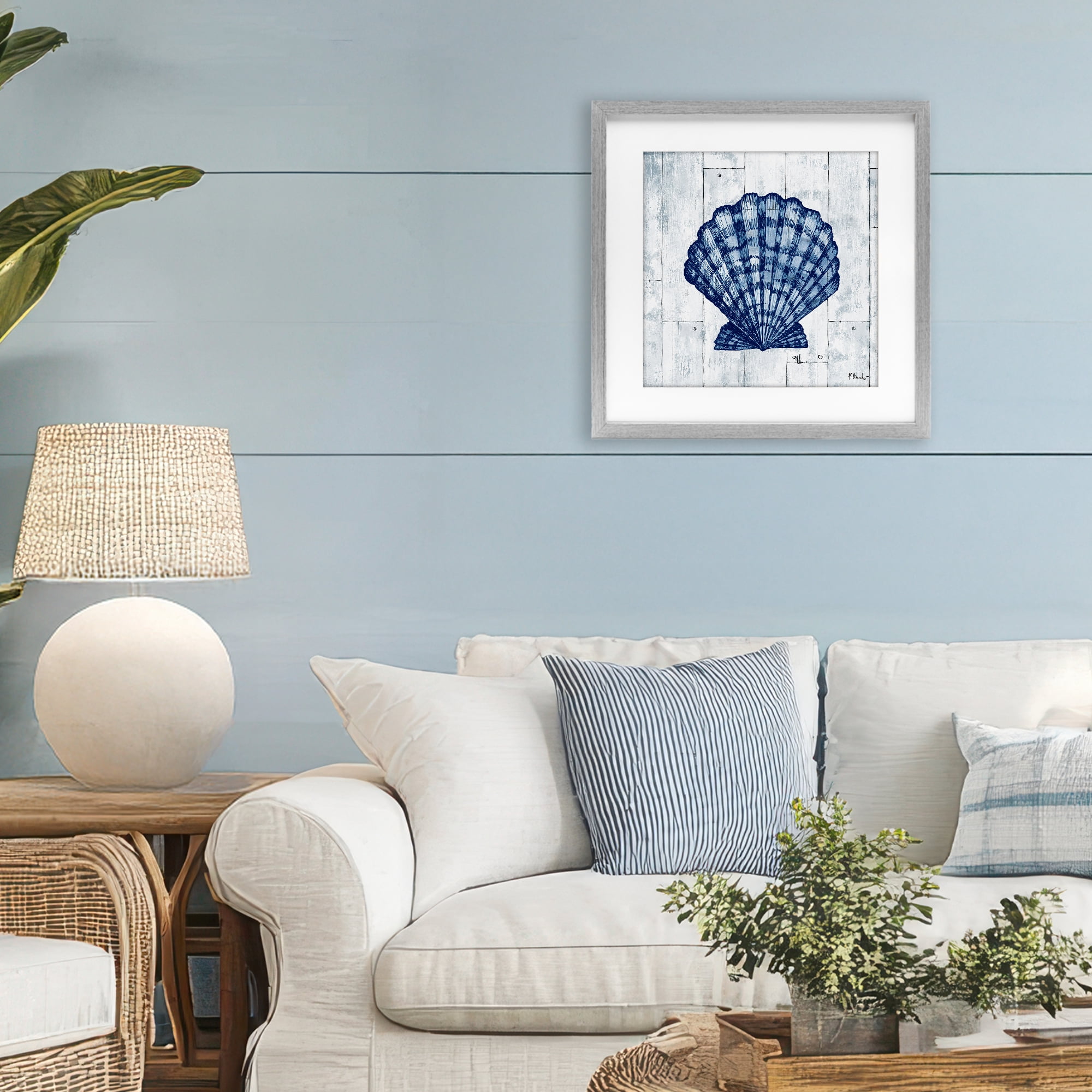 Stupell Industries Coastal Timberland Scallop Gray Framed Print Under Glass, design by Paul Brent