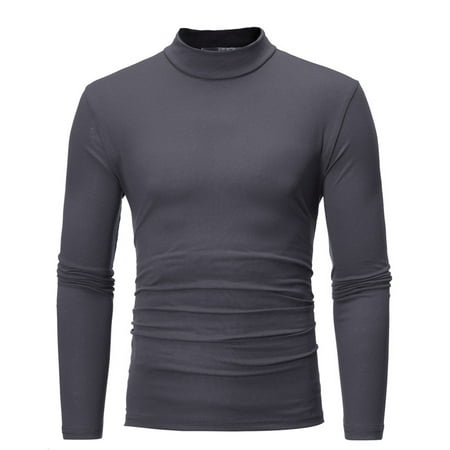 Fall Clearance Deals! EINCcm Men Fall Winter Tops Clearance, Turtleneck Sweaters for Men Long Sleeve Mid-Collar Solid Color Stretch Slim Bottoming Shirt Tops, Dark Gray, L