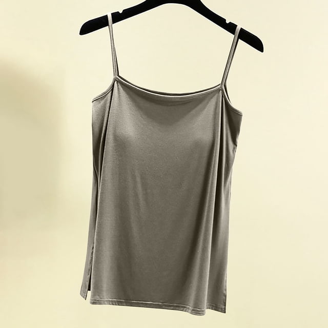 Tank Tops Women, Womens Solid Color Slit with Chest Pad Thin Style for Inner and Outer Wear Sleeveless Back Top Round Neck Camisole