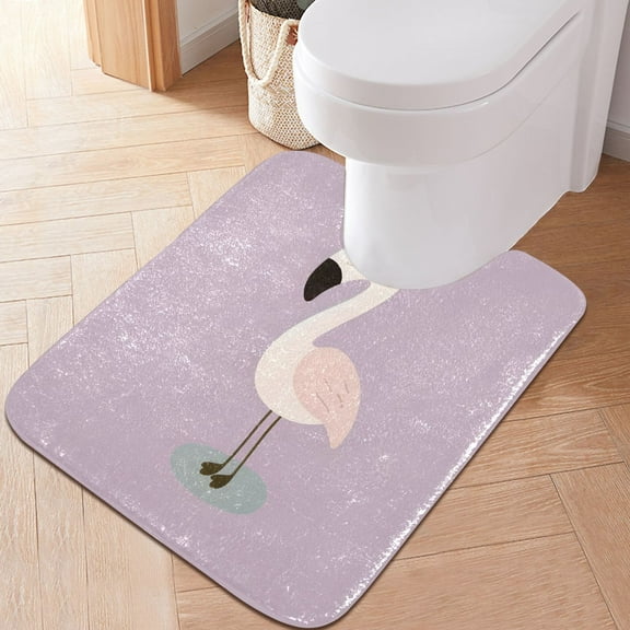 Toilet Rug U-Shaped Bathroom Rugs Non-Slip Soft Plush Machine Washable Contour Bath Mat Cute Flamingo 24x20