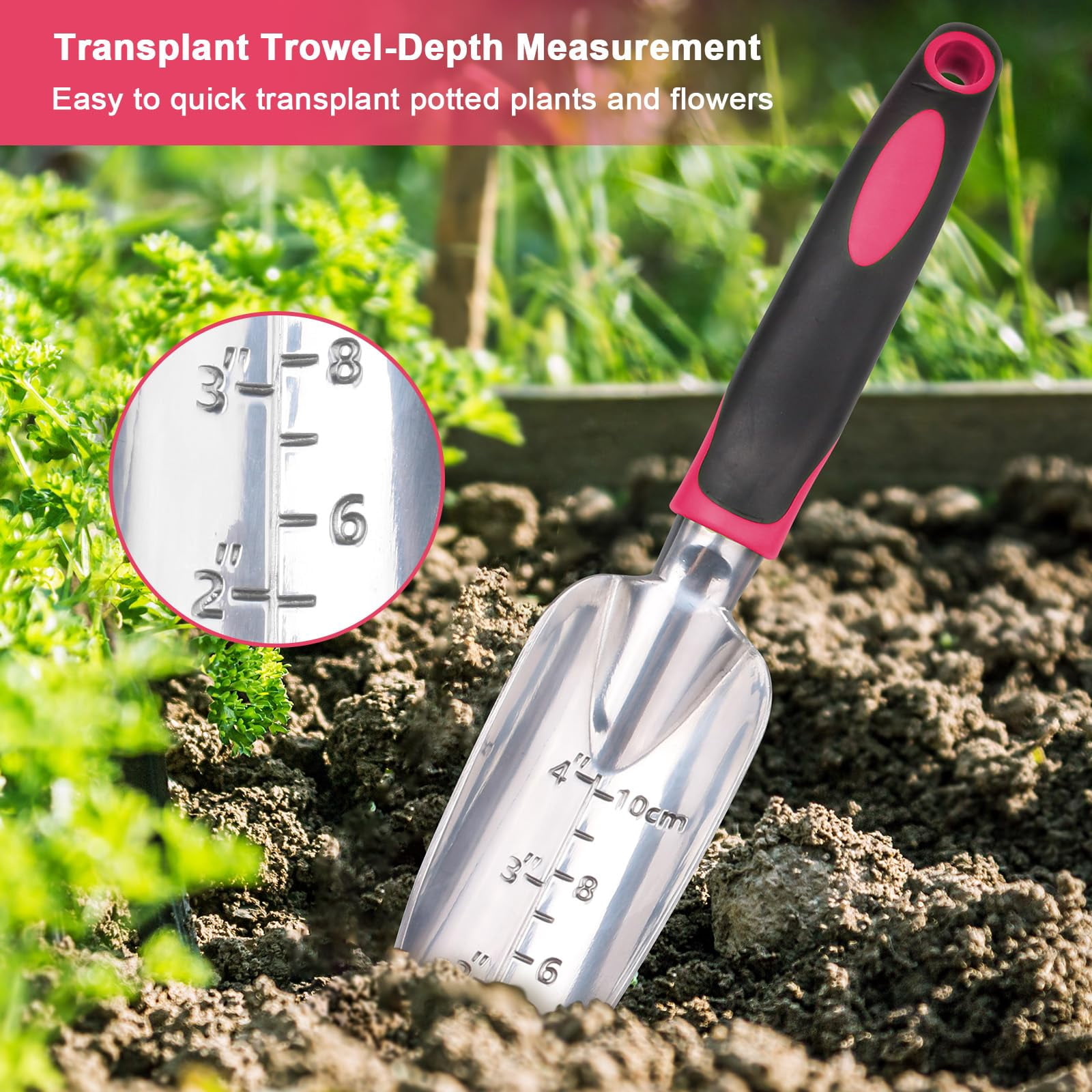 Heavy Duty Garden Tools Set 3-Pack with Ergonomic Non-Slip Handles Aluminum Alloy Shovel Trowel Hand Rake for Lawn and Planting