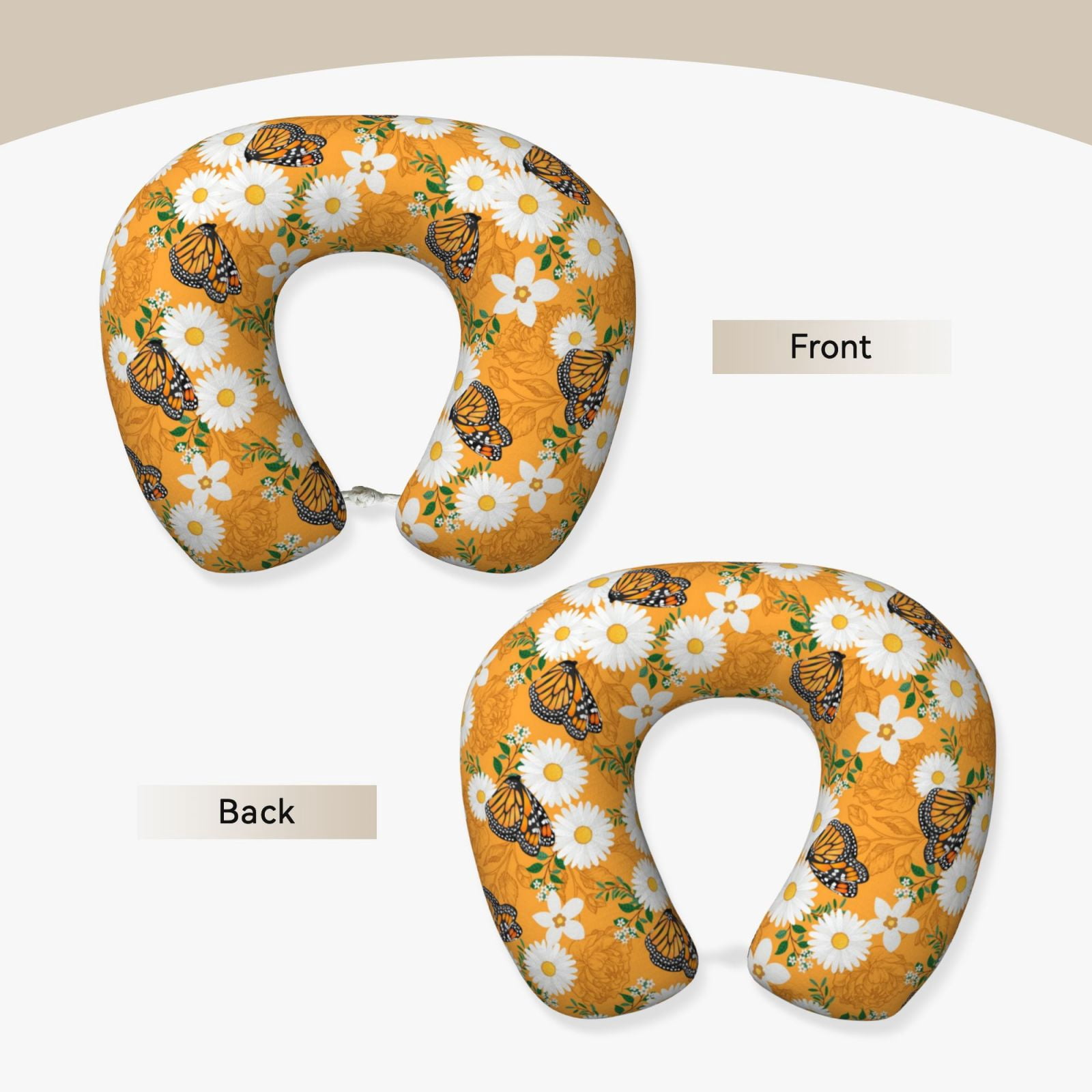 Xecao White Floral and Butterflies Print Memory Foam Cervical Neck Pillow Versatile U-Shaped Pillows for Home,Office,Camping,Travelling,Soft Washable Cover