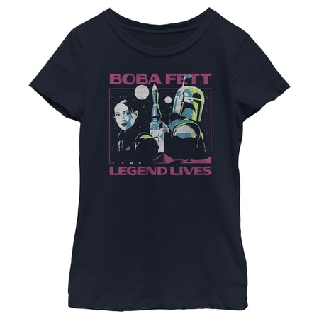 Girl s Star Wars: The Book of Boba Fett The Legend lives Retro Graphic Tee Navy Blue X Small