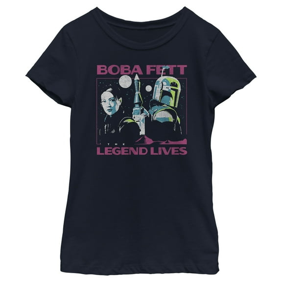 Girl's Star Wars: The Book of Boba Fett The Legend lives Retro Graphic Tee Navy Blue X Small