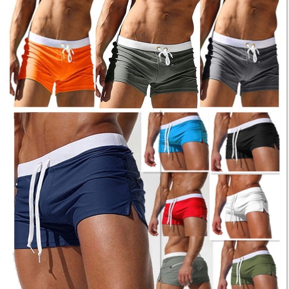 Mens Solid Color Quick Dry Swim Trunks Drawstring Waist Beach Board Shorts Back Pocket Design Lightweight Square Leg Swim Shorts for Surfing Swimming Vacation Blue S