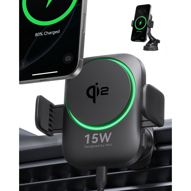Cargador inalámbrico con soporte para teléfono de coche INIU 15W Qi2 MagSafe