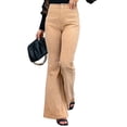 thumbnail image 1 of Pantalones de pana acampanados de color caqui, de talle alto, ajustados, de color liso, talla L, para otoño e invierno, 1 of 6
