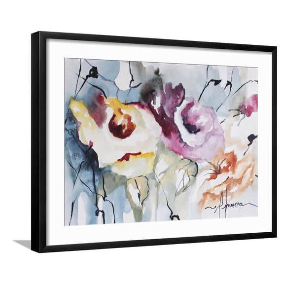 Art.com Blooms Aquas IV Art Print by Leticia Herrera, Black Frame Wall Art, 29" x 23"
