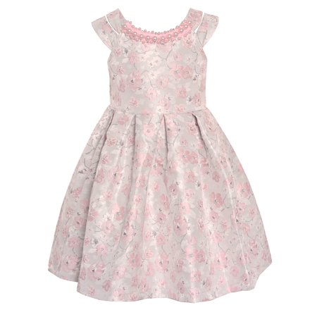 Bonnie Jean Girls Pink Floral Pearly Bead Embellished Dress - Walmart.com