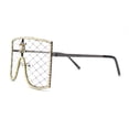 thumbnail image 3 of Womens Rhinestone Shield Lace Mesh Lens Luxury Metal Rim Sunglasses Black Brown, 3 of 4
