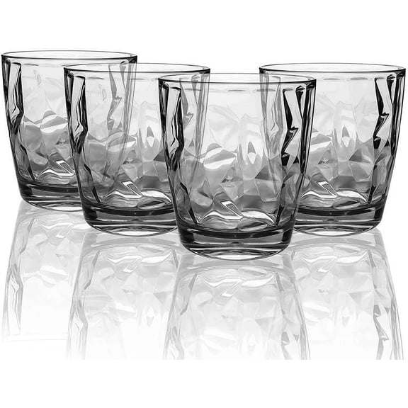 Plastic Glassware Tumbler Dishwasher Safe, Set of 4 Unbreakable Drinking Glasses, 10.5oz Cups for Everyday Use (Black)
