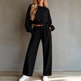 thumbnail image 4 of Kctiaxy Sweat Suits for Womens 2 Piece Travel Outfits Crew Neck Long Sleeve Pullover Crop Tops and Drawstring Straight Leg Palazzo Pants, 4 of 7