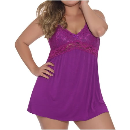 

Bigersell Women Satin Nightgowns Lingerie Ladies Cute Girl Solid Lace Mesh Stitching Lingerie Deep V Neck Open Back Suspender Skirt Ladies Babydoll Lingerie Sleepwear Set