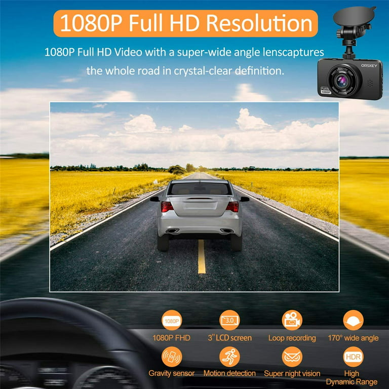 ORSKEY Dash Cam for Cars Front and Rear 1080P Full HD in Car  Camera Dual Lens Dashcam for Cars 170 Wide Angle with Loop Recording and  G-Sensor : Electronics