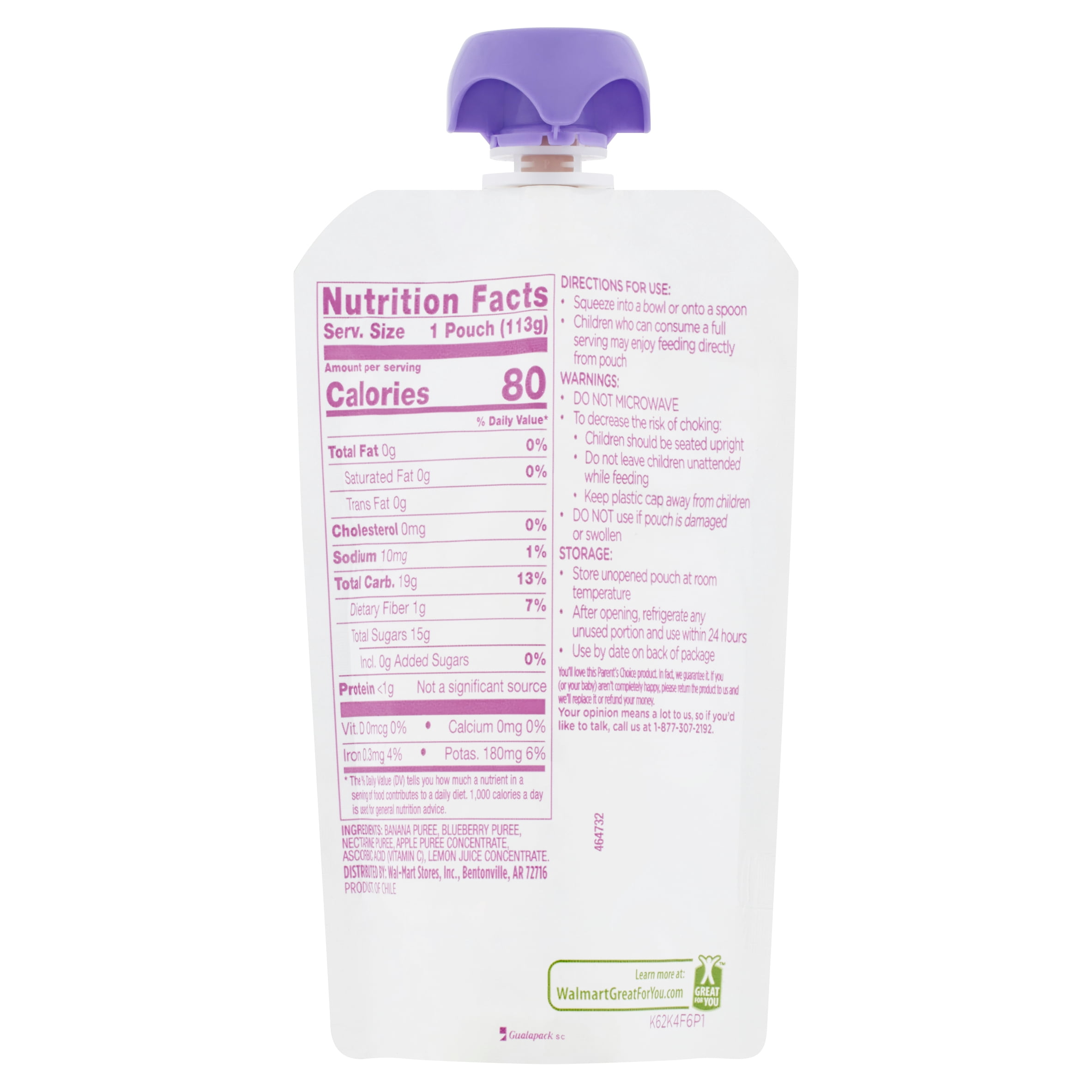 Parent's Choice Organic 2nd Foods Baby Food Pack, Banana Berry Burst 1 Pouch (113g)