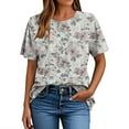 thumbnail image 3 of Shirts for Women under $10 Short Sleeved Round Neck Floral Print Casual Top Multicolor L, 3 of 4