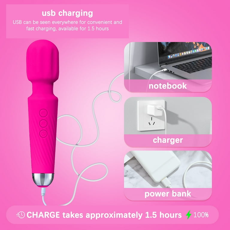 Centerel Massager Wand Vibrator with 20 Modes 8 Vibration,Rechargeable Vibrator  Wand Waterproof Body Massager-Rose Red