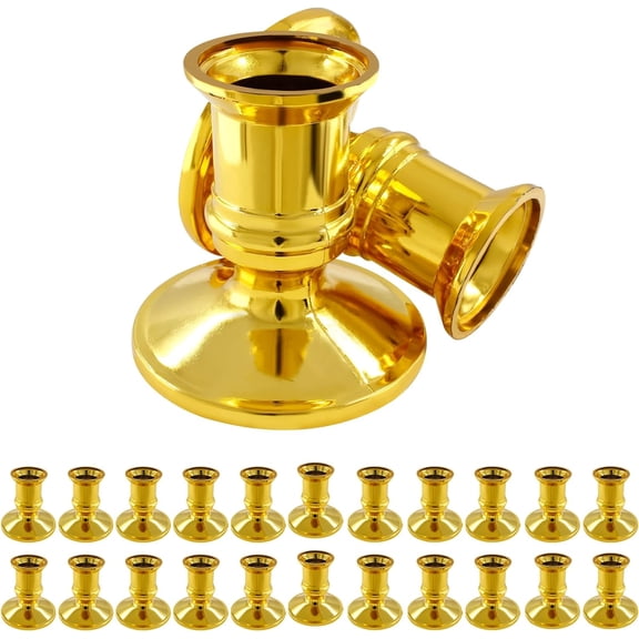 XIMEI 24-Piece Gold Taper Candle Holders, Plastic Candlestick Holders for Flameless LED Candle, Decorative for Christmas/Wedding/Anniversary/Dinner Party