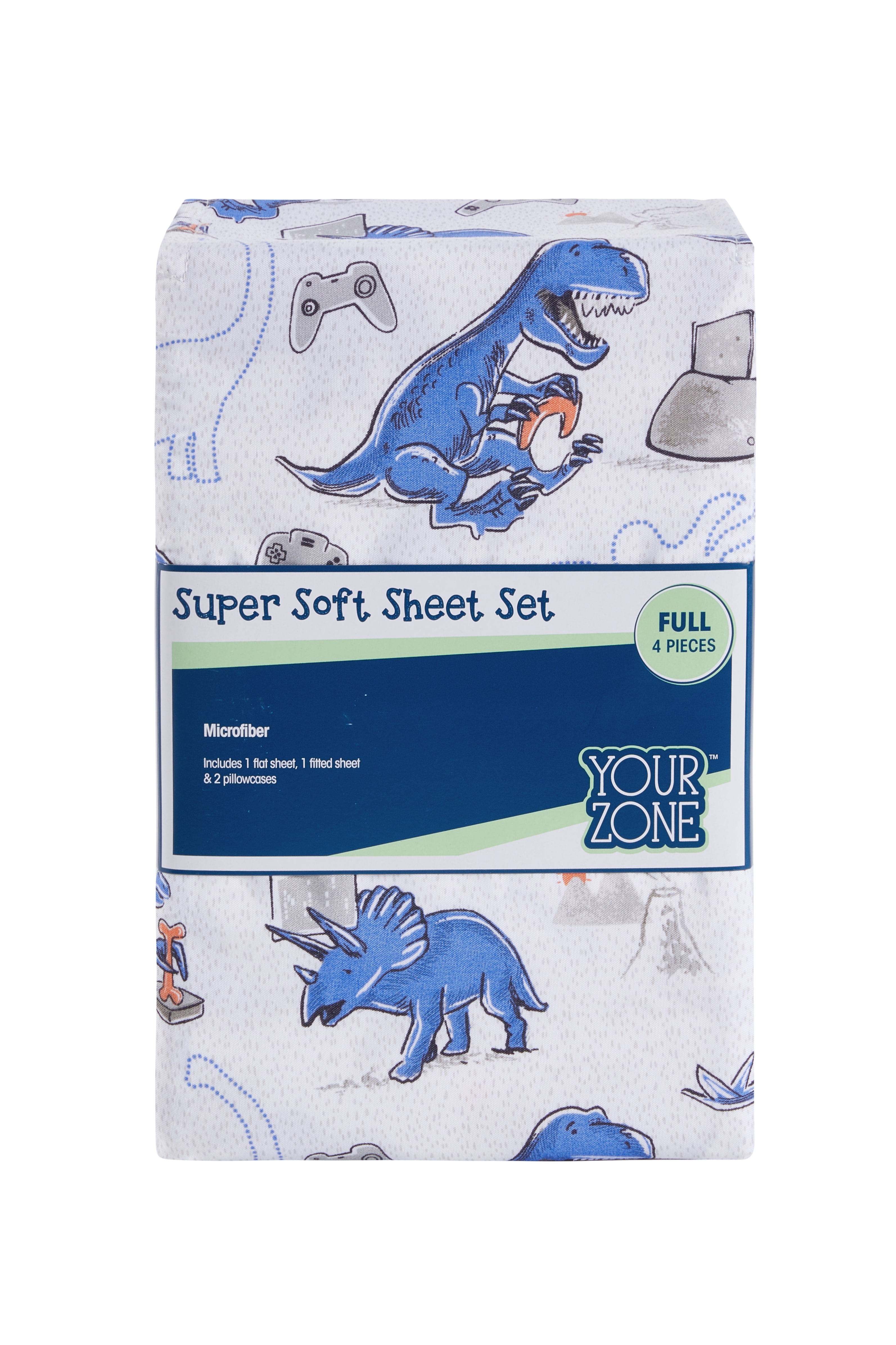 Your Zone Kids Soft Microfiber Sheet Set, Dino Gamer, Full, 4 Pieces