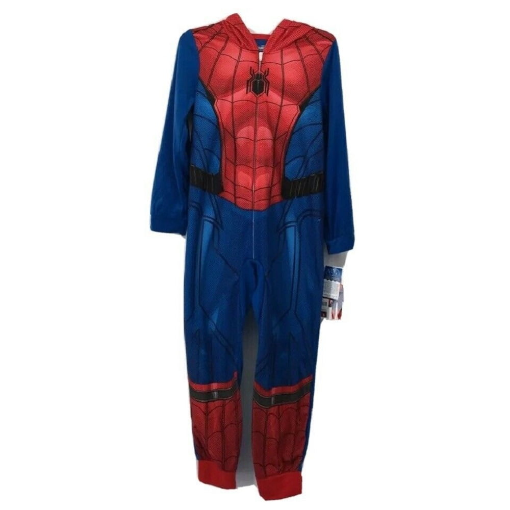 Marvel SpiderMan Hooded Onesie Pajama in Red/Blue, Size 8