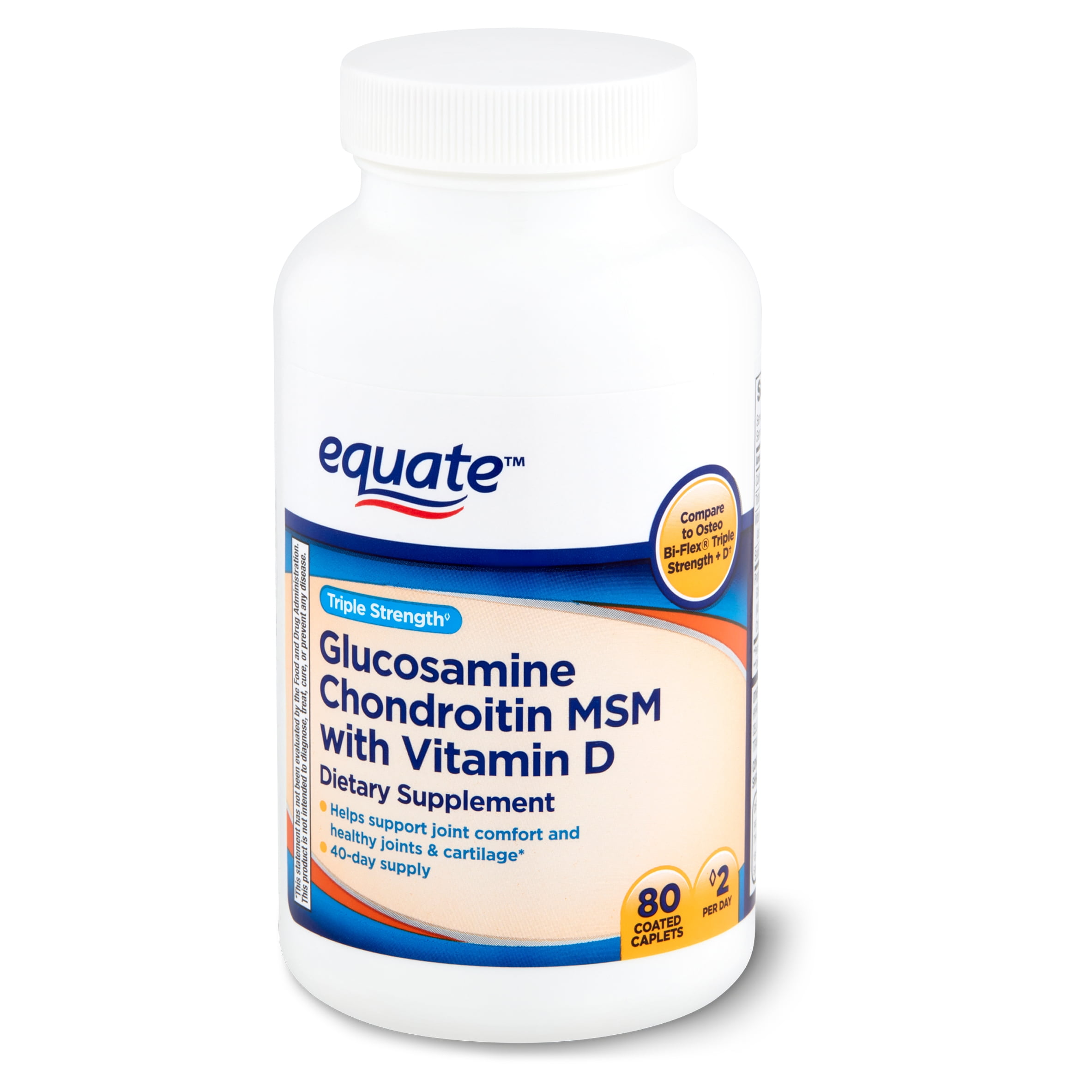 Equate Triple Strength Glucosamine MSM with Vitamin D Dietary Supplement, 80 count -