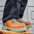 thumbnail image 5 of Men's Orange Green Color Block Platform Casual Shoes, Thick Sole Lace Up Fashion Sneakers, Non-Slip Work Shoes for Daily Wear, 5 of 9