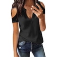 thumbnail image 1 of Gibobby Blusa Casual de Mujer Verano nuevas damas casual sin tirantes cuello en V manga corta color sólido camiseta(Negro,M), 1 of 5