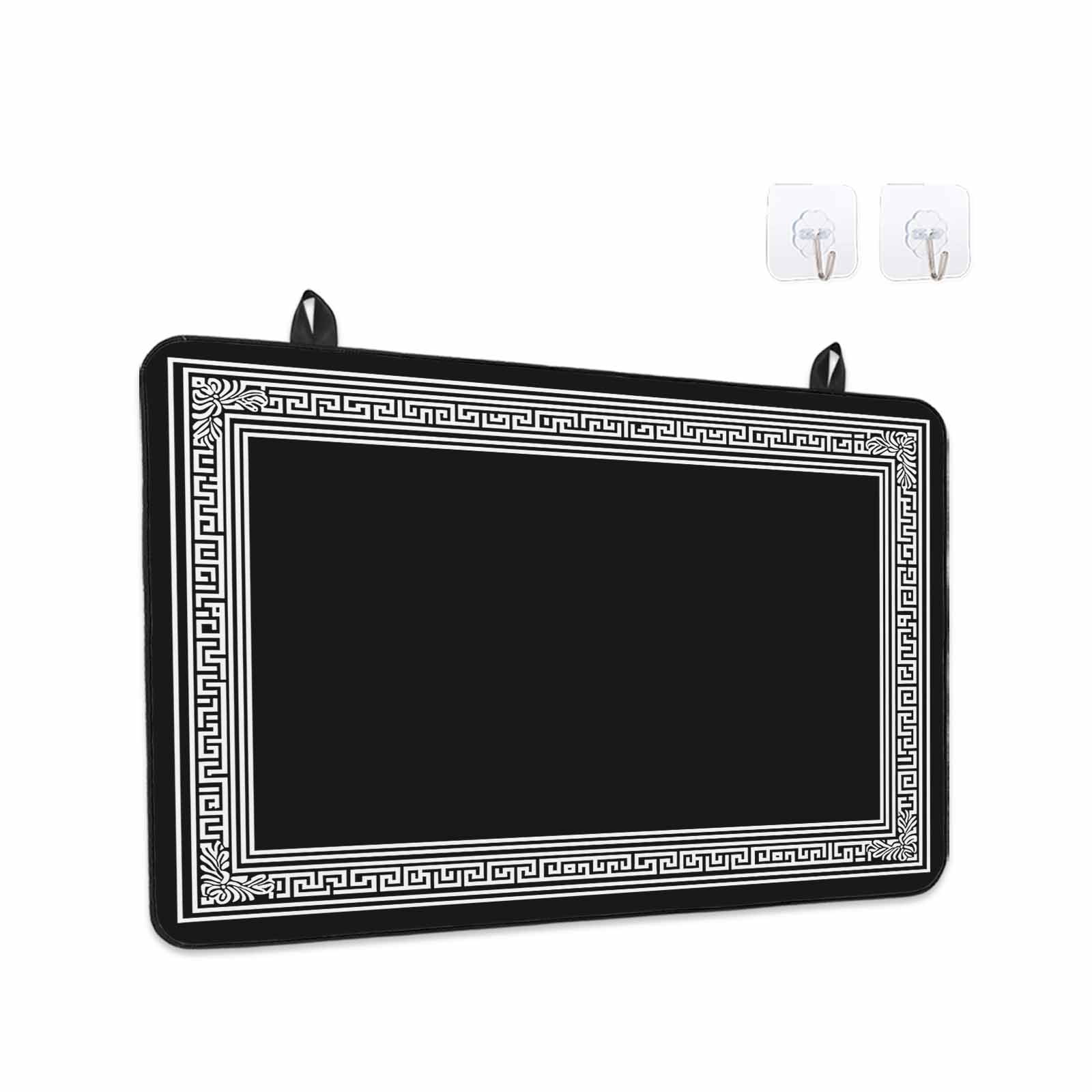Black Geometric Stove Top Cover for Electric Stove, Heat-proof & Non Slip Glass Top Stove Cover Protector, Country Farm Traditional Chinese Tile Kitchen Flat Cooktop Rubber Mat 28.5x20.5 Inches