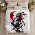 thumbnail image 5 of Japanese Kitsune Mask Ink-Splatter Art, Dramatic Artistic Scene, Warm Flannel Blanket for Home Library and Reading Nook, Art Lovers Housewarming Gift, Artistic Home Decor, 5 of 9