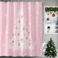 thumbnail image 3 of Christmas Pink Shower Curtain, 66" x 72", White Xmas Tree Winter Snowflakes Waterproof Bathroom Curtain Washable Shower Curtain Set with 12 Hooks, 3 of 6