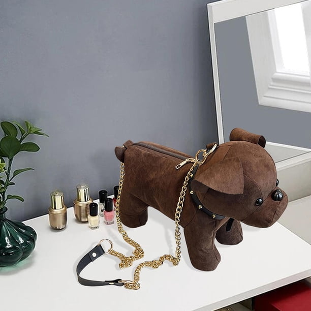 Bonito bolso con forma de perro francés, novedoso y creativo bolso cruzado para exteriores. Café
