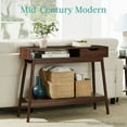 thumbnail image 3 of Best Choice Products Mid-Century Modern Hallway Console Table, Space-Saving Sofa Table w/ Cubby, Drawer - Brown, 3 of 8