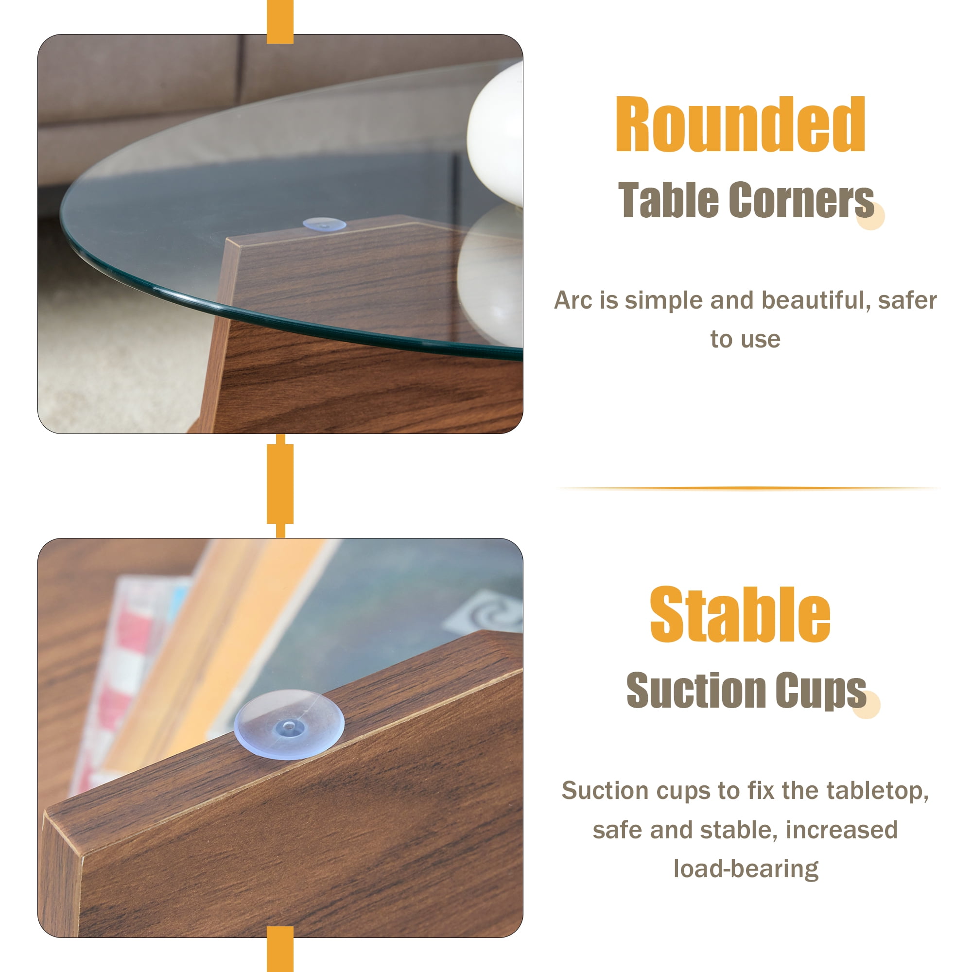 Oval Tempered Glass Coffee Table, 41.3"x23.6"