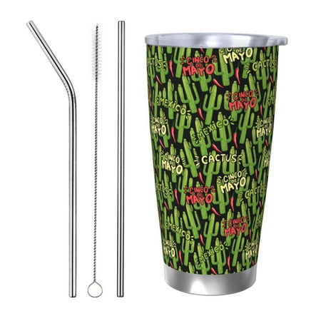 

Cauagu Green Cacti And Red Chili Pattern 20oz Tumbler Stainless Steel Vacuum Insulated Tumbler with Lid Insulated Coffee Mug Thermal Cup with Splash Proof Sliding Lid-Straw Three-piece Set