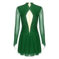 thumbnail image 4 of Alvivi Womens Figure Skating Dance Leotard Shiny Rhinestones Mock Neck Sheer Mesh Long Sleeve Dress Dark Green XL, 4 of 7