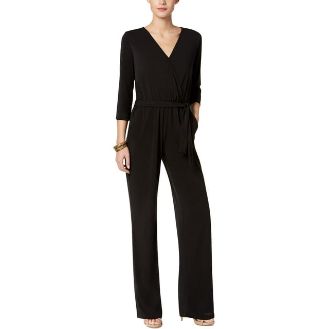 NY Collection Womens Petites V-Neck Belted Jumpsuit - Walmart.com