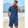 thumbnail image 2 of COOFANDY Men' 2 Piece Summer Outfits Short Sleeve Casual Beach Button Down Shirts and Shorts Vacation Cotton Sets, 2 of 6