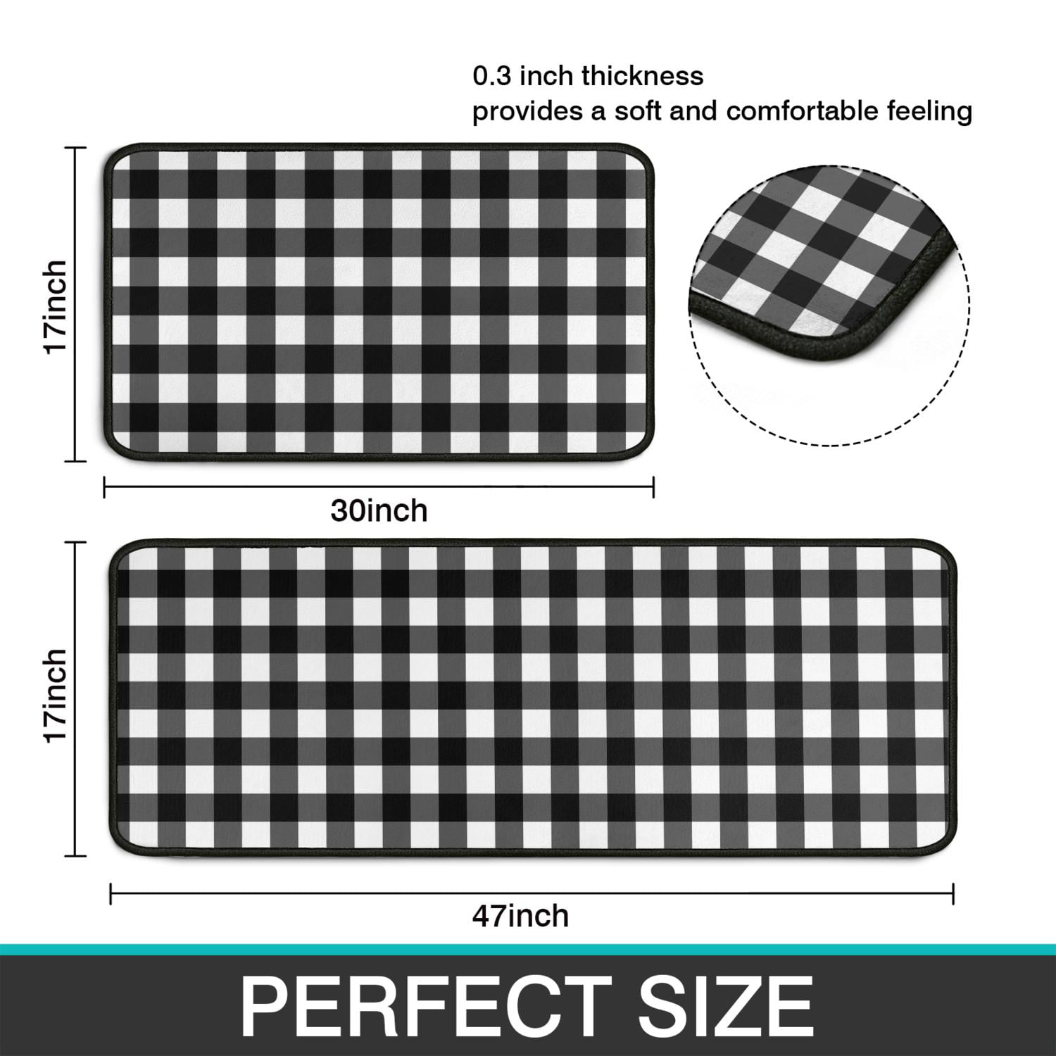 Buffalo Plaid Kitchen Rugs Rustic Decor Cow Set of 2, Black and White  Washable Runner Rug Decoration Farmhouse Kitchen Mat 17x 47+17x 23 