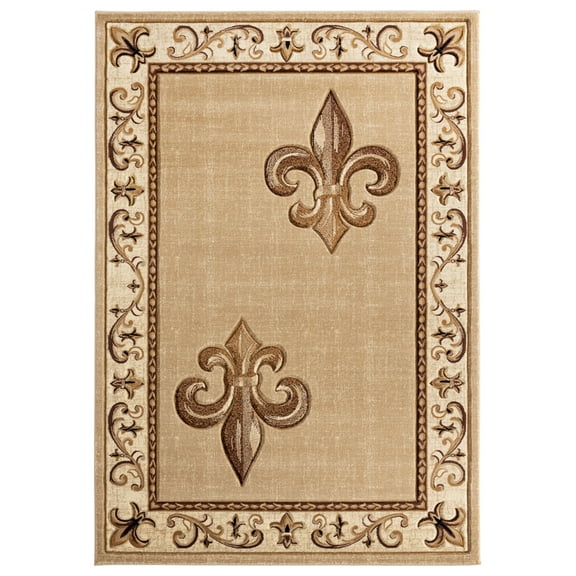 Designer Home Swan Area Rug 2050 11226 Lilium Beige Flur De Lis Curls 7' 10" x 10' 6" Rectangle