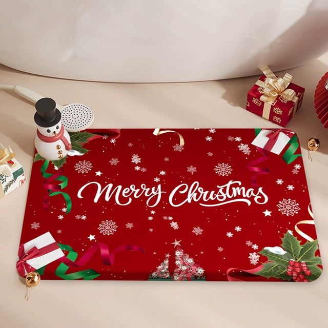 Rapeiae 23.6x15.7inches Christmas Decorative Carpet Diatom Mud Mat Bathroom Absorbent Mat Dirtresistants and Nonslip Bathroom Mat