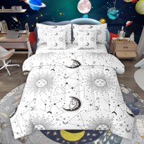 Manfei Hippie Moon Sun Bedding Comforter Set 7 Pieces for Kids, Mystic Horoscope Full Bedding Set, Mystic Stars Galaxy Reversible Fitted Sheet Flat Sheet, Luxury Bedroom Decor