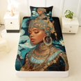 thumbnail image 3 of Castle Fairy Elegant African Queen Twin Sheets 3pcs,Serene Lotus Koi Fish Bedding,Teal Gold White,1 Fitted Sheet, 1 Flat Sheet and 1 Pillowcase, 3 of 6