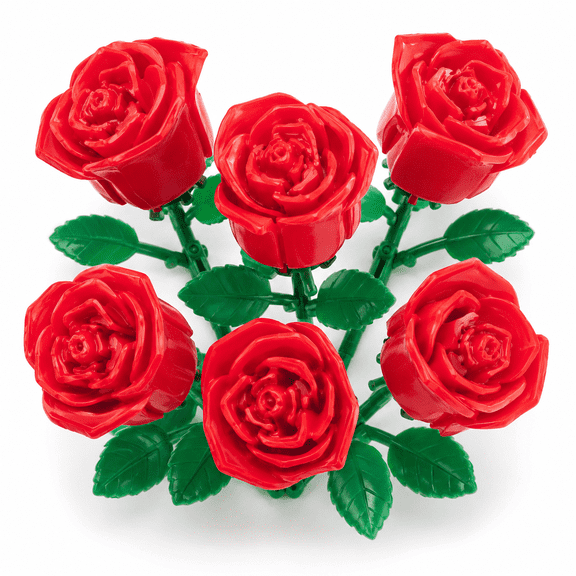 6 Pcs Red Rose Building Blocks Bouquet, Artificial Flower Building Kit, Decorative Floral Ornament for Home Office, Valentine’s Day & Teacher’s Day Gift